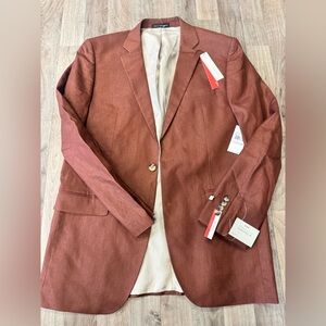 Perry Ellis Portfolio Men’s Linen Blazer 42L Rust Burnt Orange Sport Coat NWT